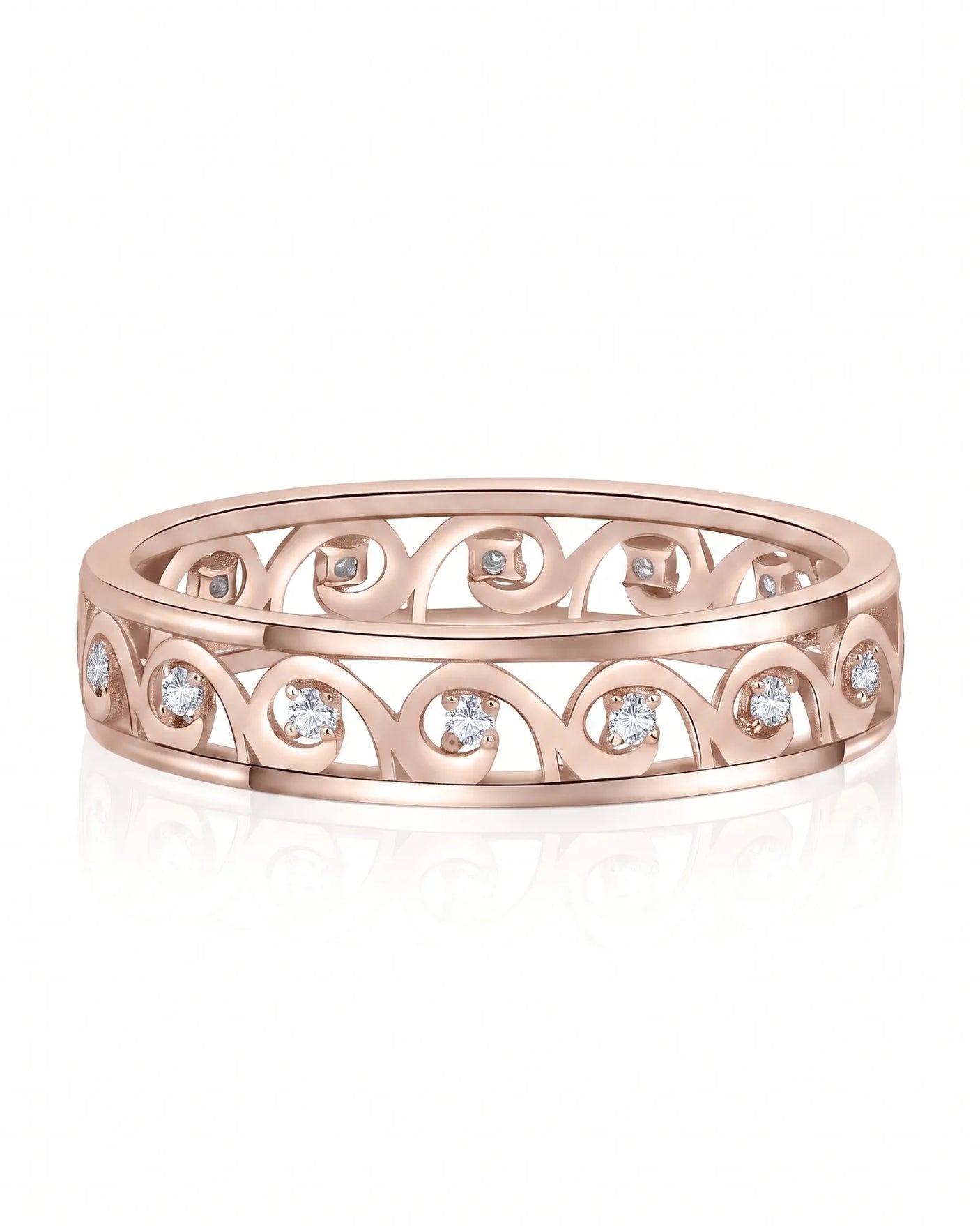 Art Nouveu Wedding Band with Diamonds Yellow Gold