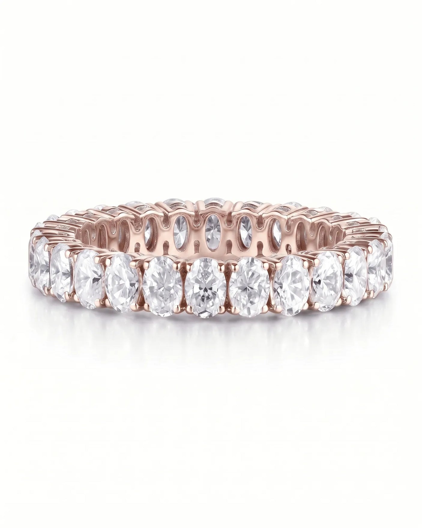 Oval Wedding Band in White Gold Prong Set