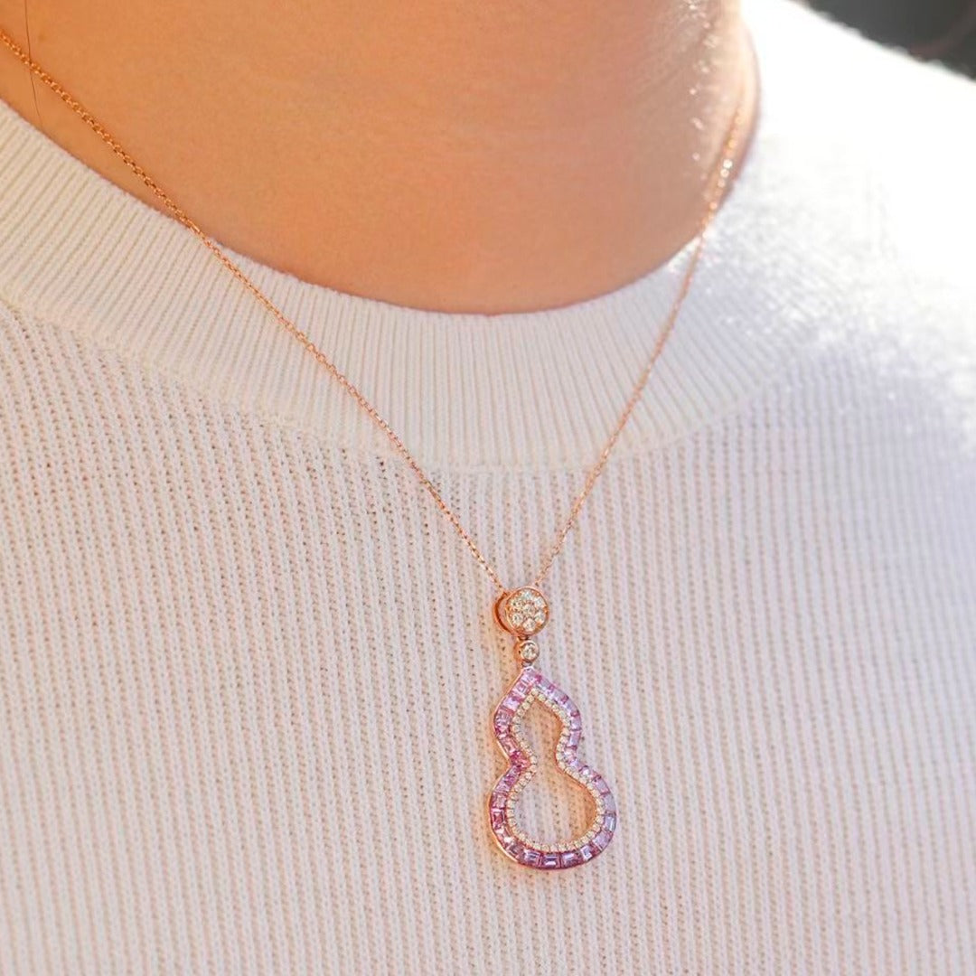14K Gold Pink Sapphire and Diamonds Necklace in Figure 8 Design | Saratti