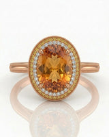 SOLARA CREST – Natural Imperial Topaz Double Halo Setting - Oval Cut