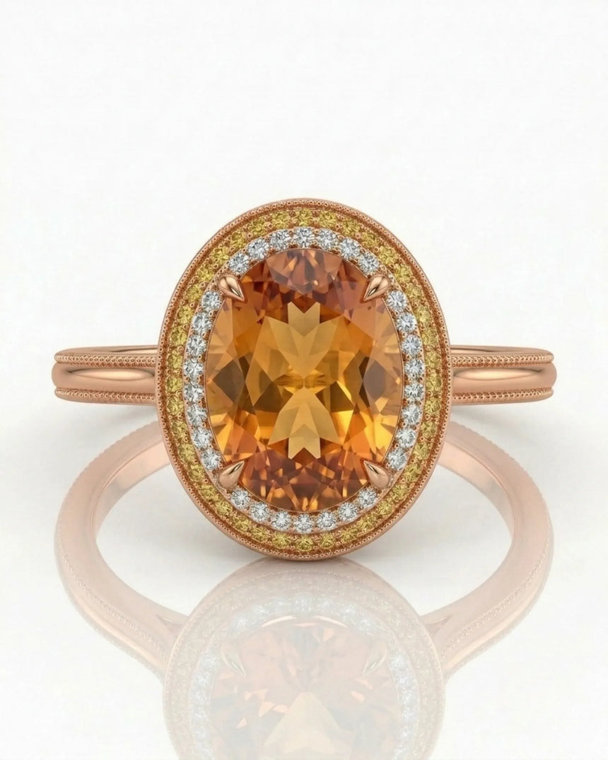 SOLARA CREST – Natural Imperial Topaz Double Halo Setting - Oval Cut