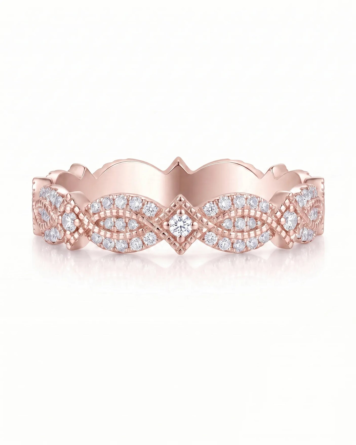 Art Nouveu Wedding Band with Diamonds in White Gold