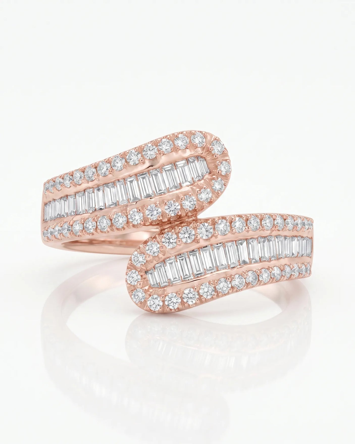 Baguette and Round Diamond Band in White Gold