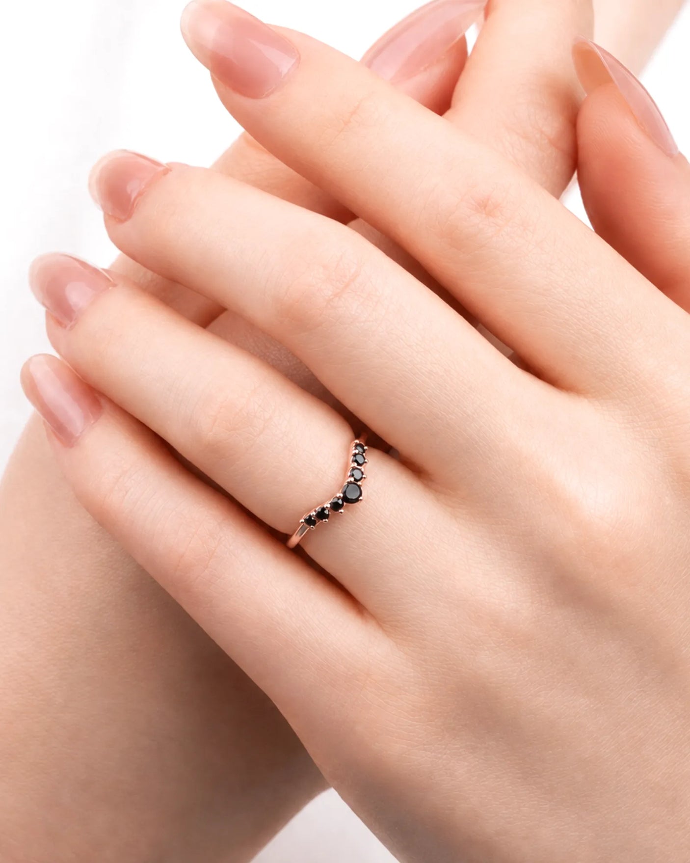 Black Diamond Curved Band in 18K Yellow Gold