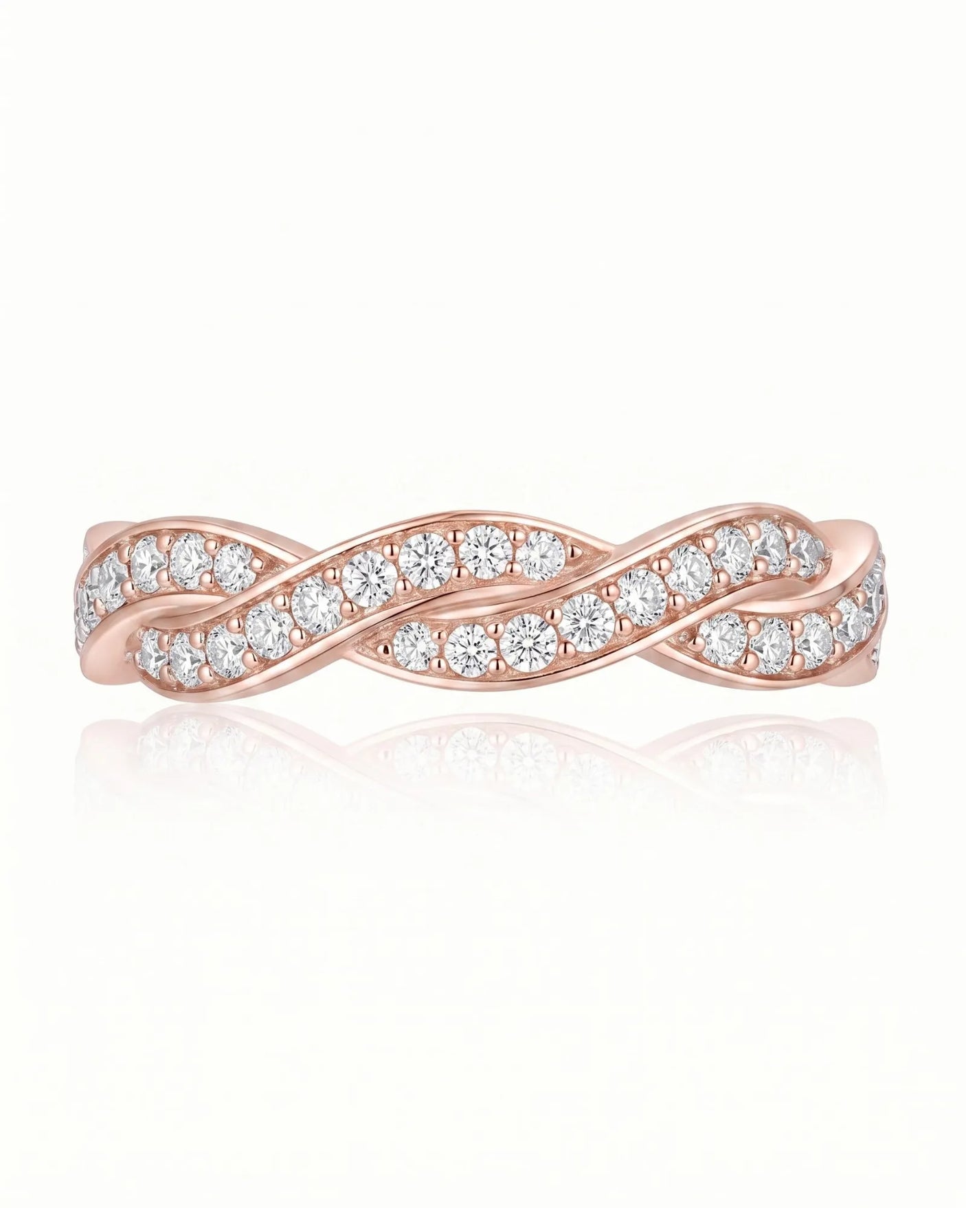 Twisted Shank Vintage Diamond Eternity Band in 18K White Gold — 18K Rose Gold — View 3