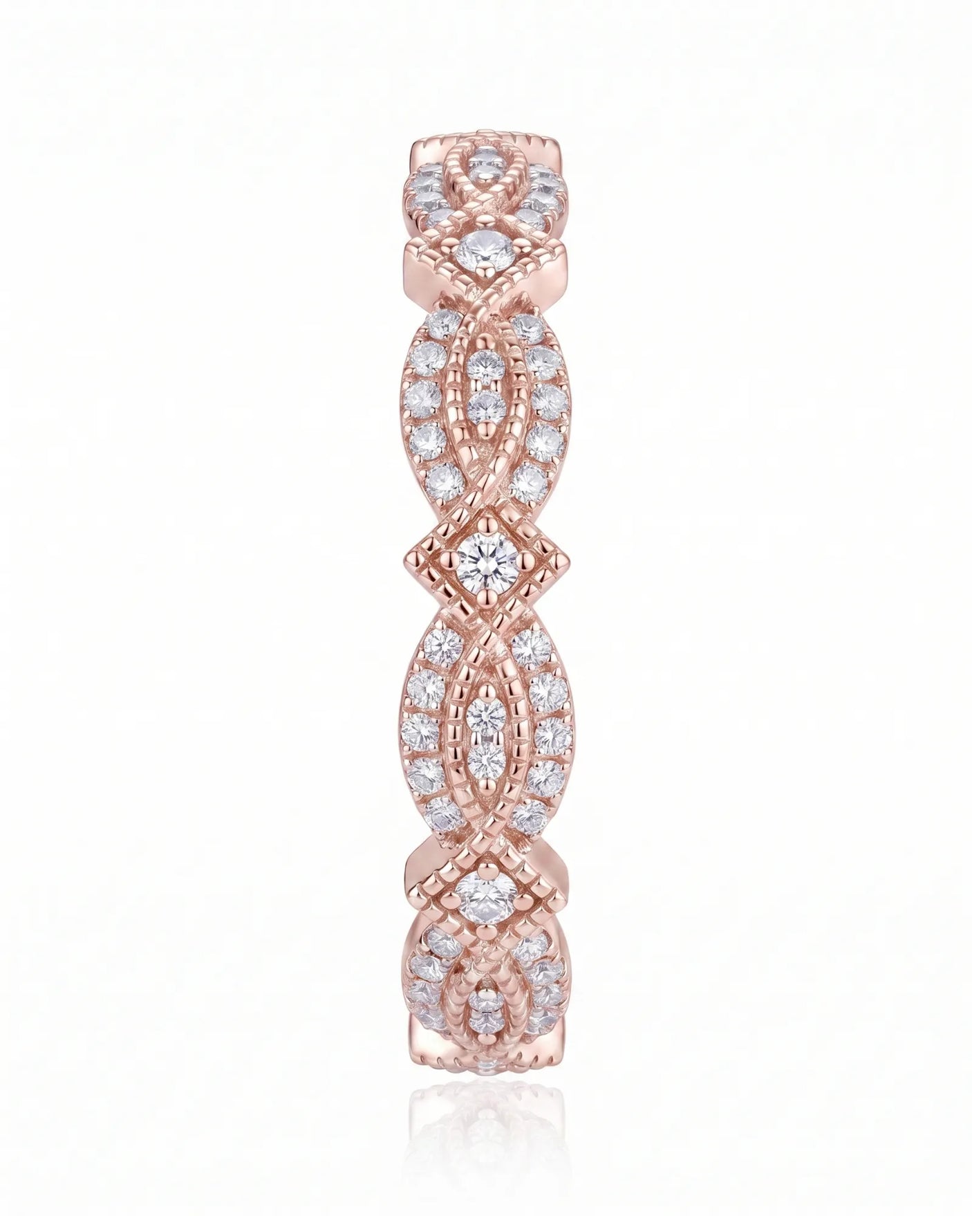 Art Nouveu Wedding Band with Diamonds in White Gold