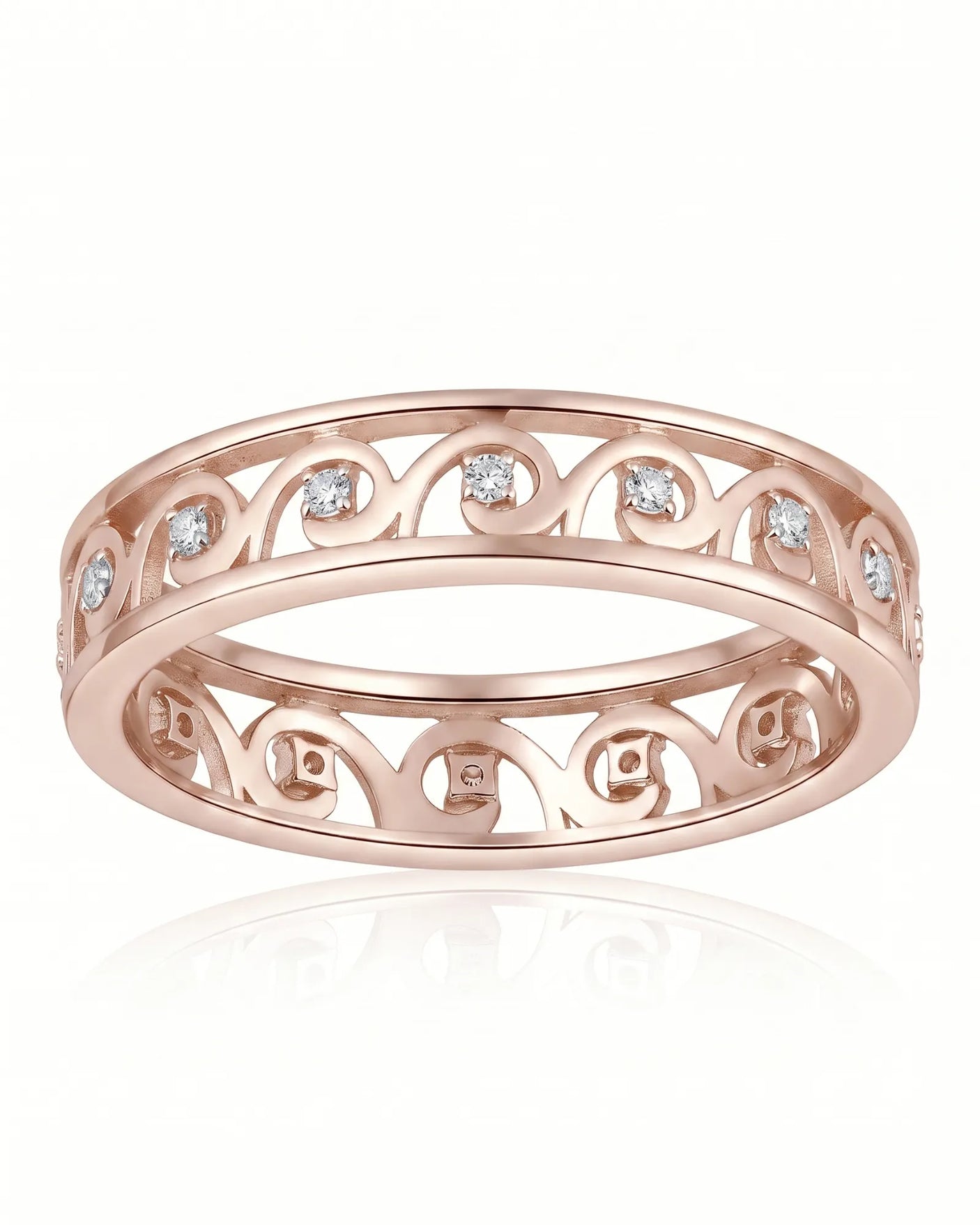 Art Nouveu Wedding Band with Diamonds Yellow Gold