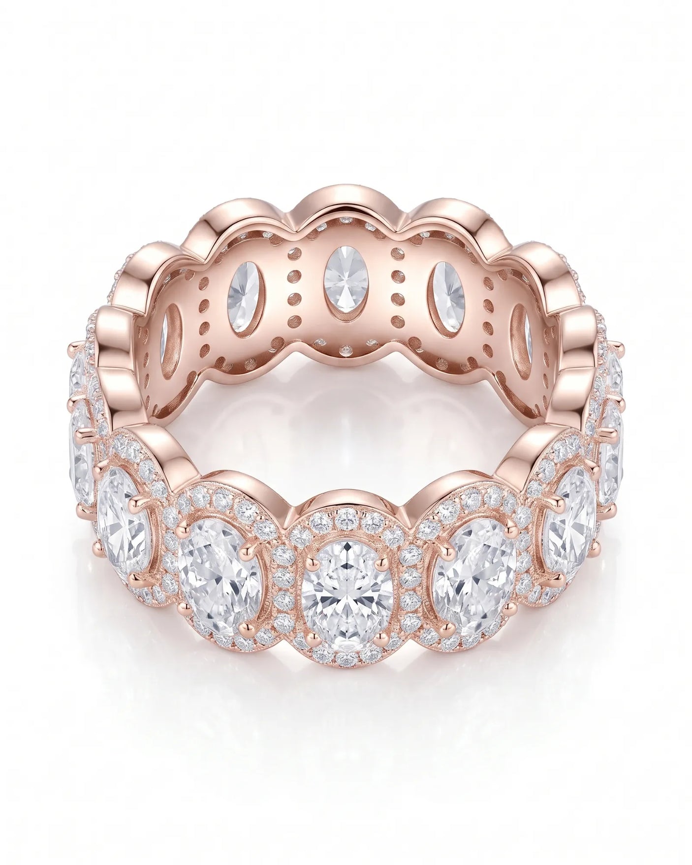 Oval Ring Wedding Band with Halo in White Gold