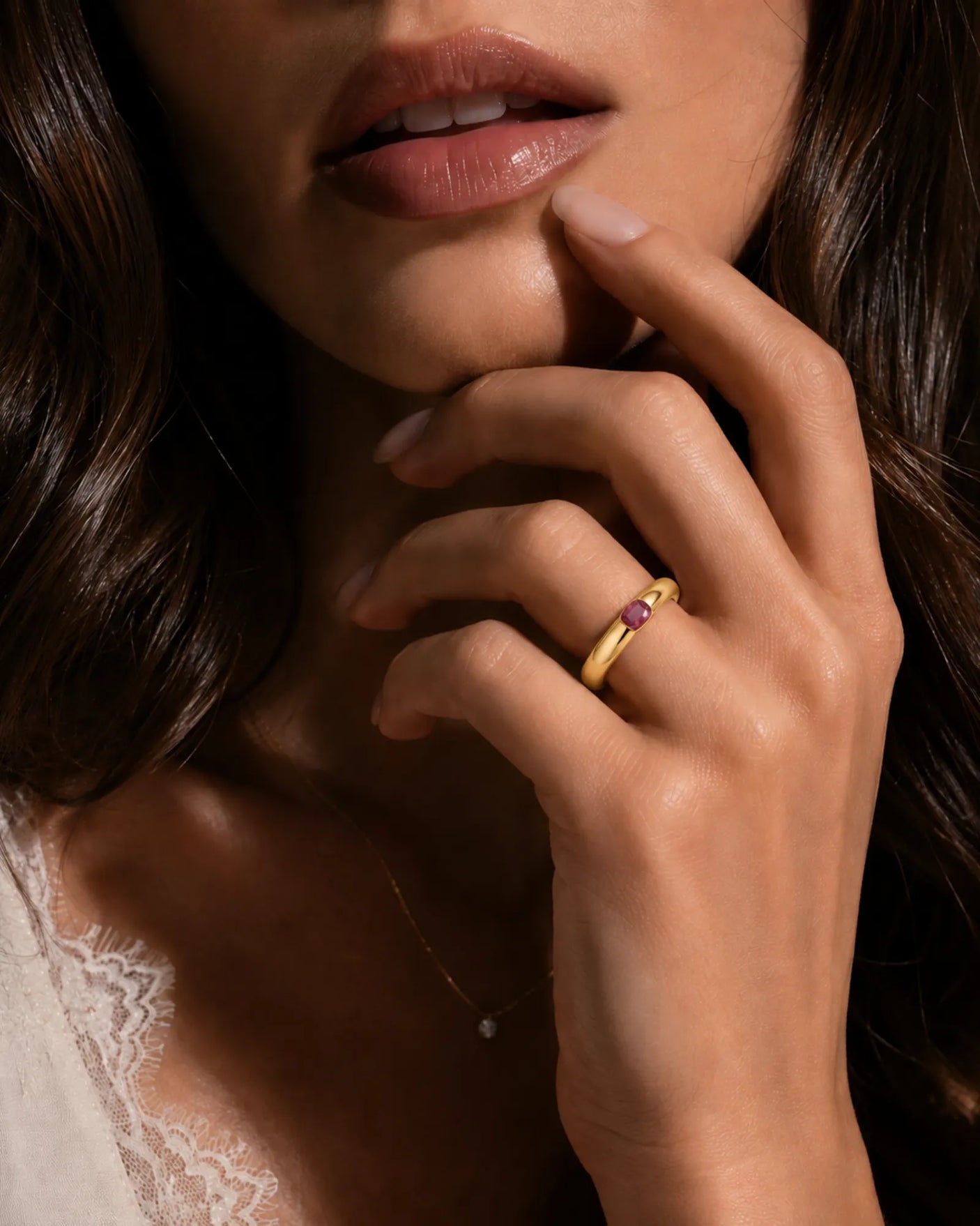 Tension Set Cushion Cut Ruby Ring