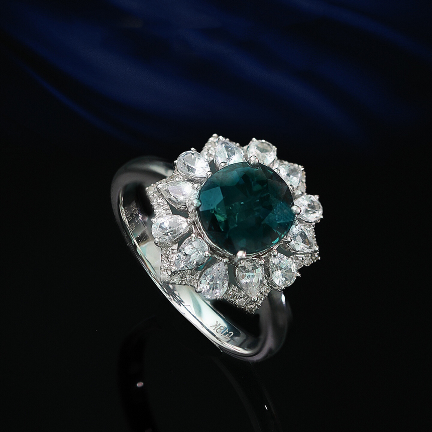 Celestial Bloom – Natural Unheated Sapphire & Diamond Ring