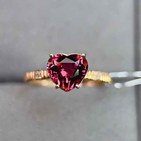 Red Rubellite Heart-Shaped Gemstone Ring in Gold