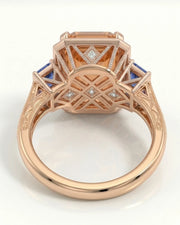 rose gold emerald cut Topaz setting with sapphire geometric detail | SARATTI