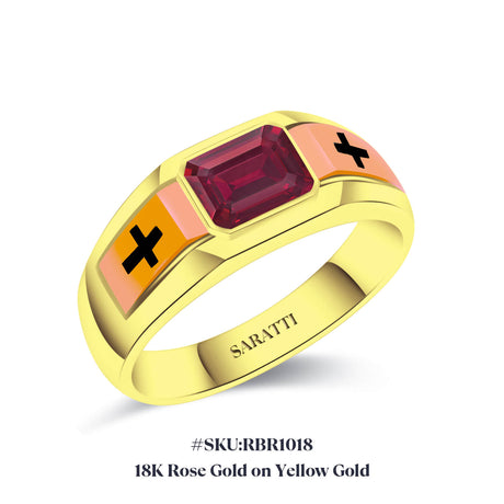 18K-Rose-Gold-on-Yellow-Gold Natural Ruby Men Ring | SARATTI