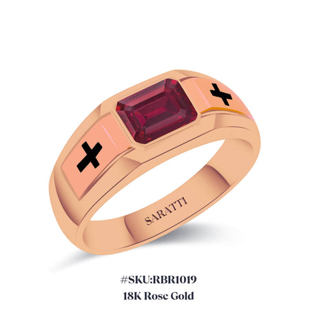 18K Rose Gold Natural Ruby Ring For Men Cross Design Men Ring | SARATTI