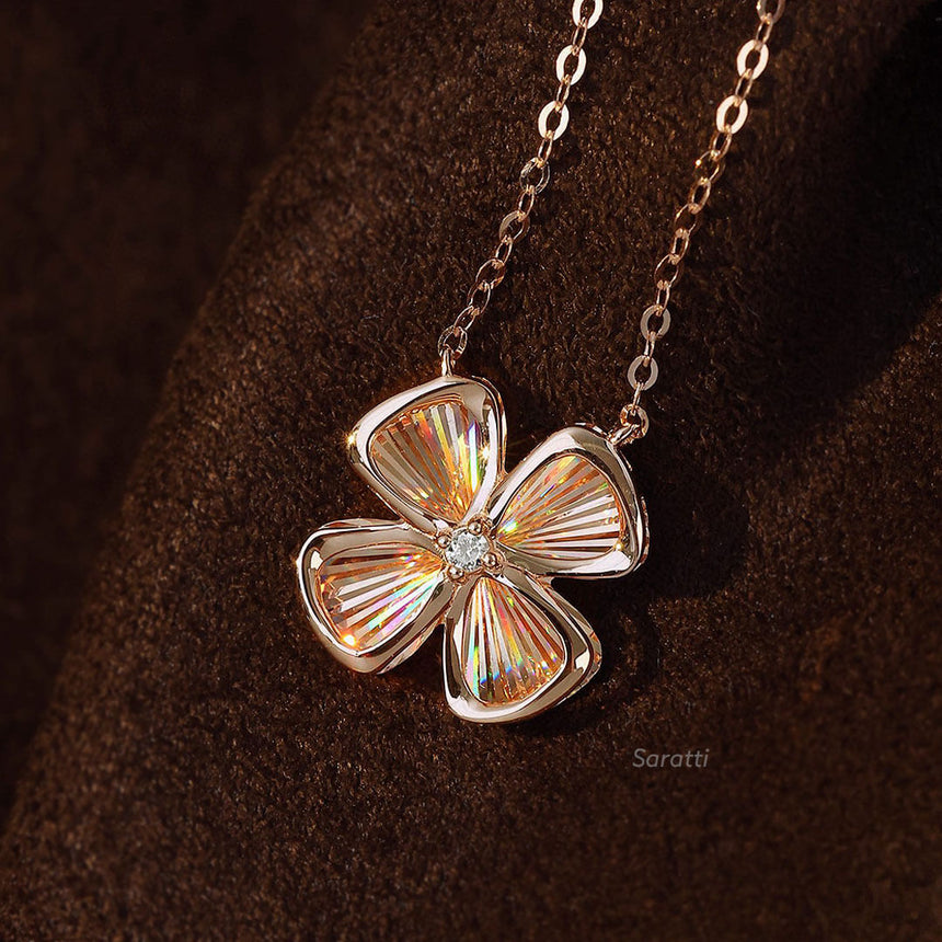 18K Rose Gold Four Leaf Good Luck Diamond Drop Necklace | Saratti