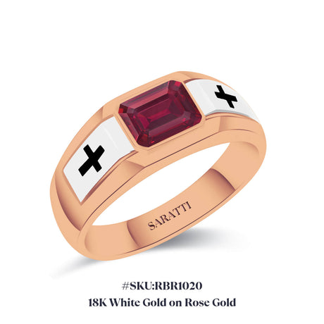 18K White and Rose Gold Two Tone Naturla Ruby Ring For Men | Cross Men Ruby Ring | SARATTI