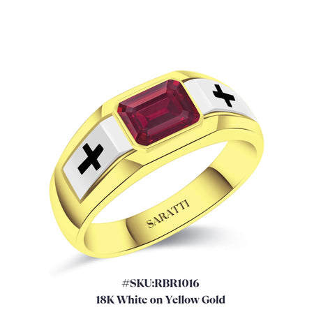 18K-White-Gold-on-Yellow-Gold---SARATTI Ruby Ring in Two Tone Design | SARATTI