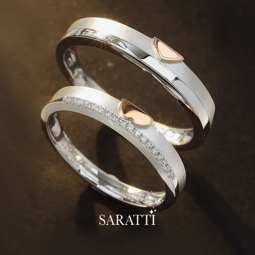 Heart & Diamonds Wedding Set | His & Hers Diamond Wedding Set | Saratti