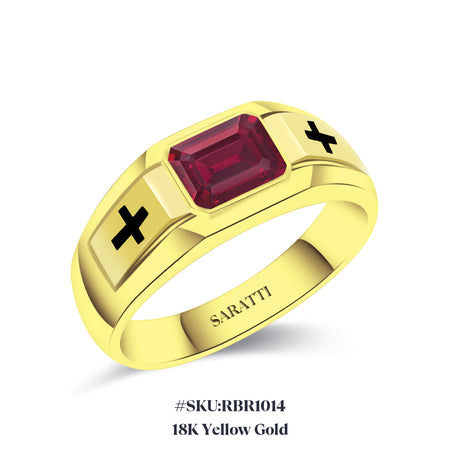 18K Yellow Gold Cross Ring with Natural Ruby | SARATTI Jewelry