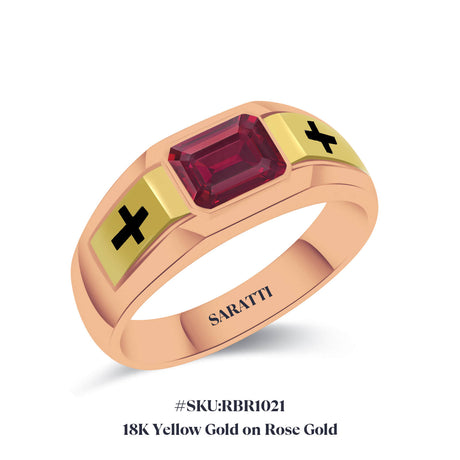 18K Yellow Gold on Rose Gold Natural Ruby Ring in 18K White Gold | SARATTI