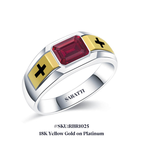 18K Yellow Gold on Platinum with Natural Ruby Two Tone Men Ring | SARATTI