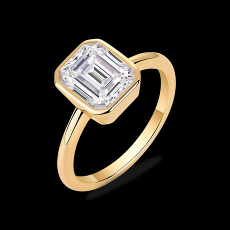 Golden Horizon: 2-Carat Natural Diamond Emerald Cut Bezel Ring