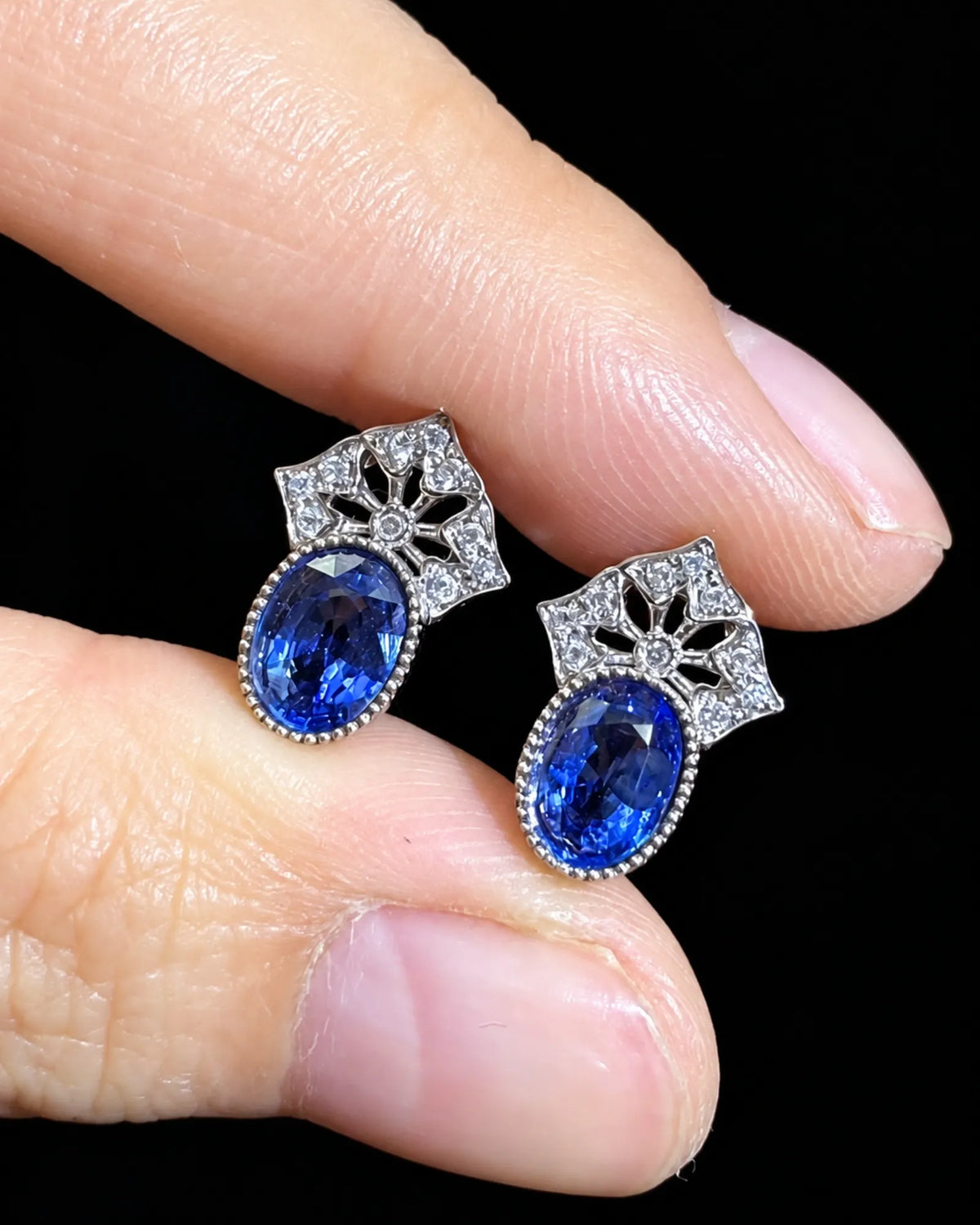 18K Gold Sapphire Diamond Stud Earrings
