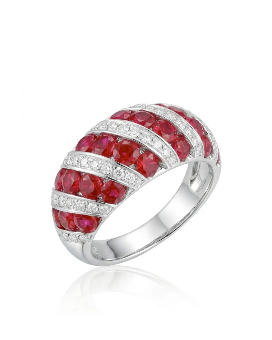 18K White Gold Natural Ruby Curved Band - SARATTI