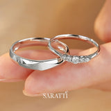 18K White Gold wedding band  pairing featuring diamond embellishments | Saratti