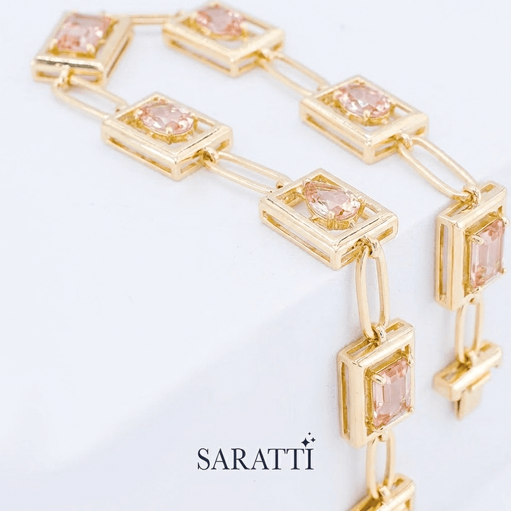 18K Yellow Gold Pink Gemstones - Natural Morganite Bracelet | SARATTI