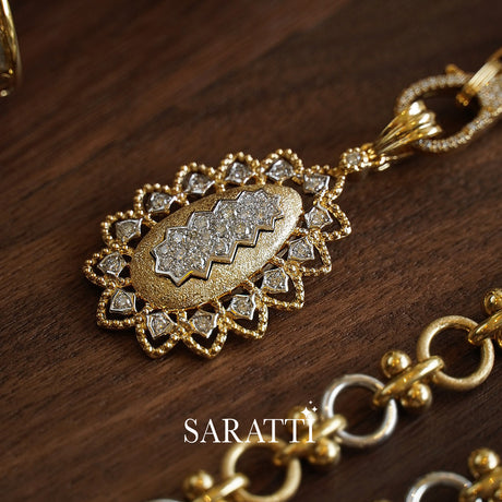 18K Yellow Gold Vintage Inspired Natural Diamond Necklace - SARATTI