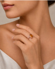 18K rose gold Imperial Topaz halo setting with orange sapphire accents | SARATTI