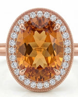 18K rose gold Imperial Topaz setting with romantic orange sapphire halo - SARATTI