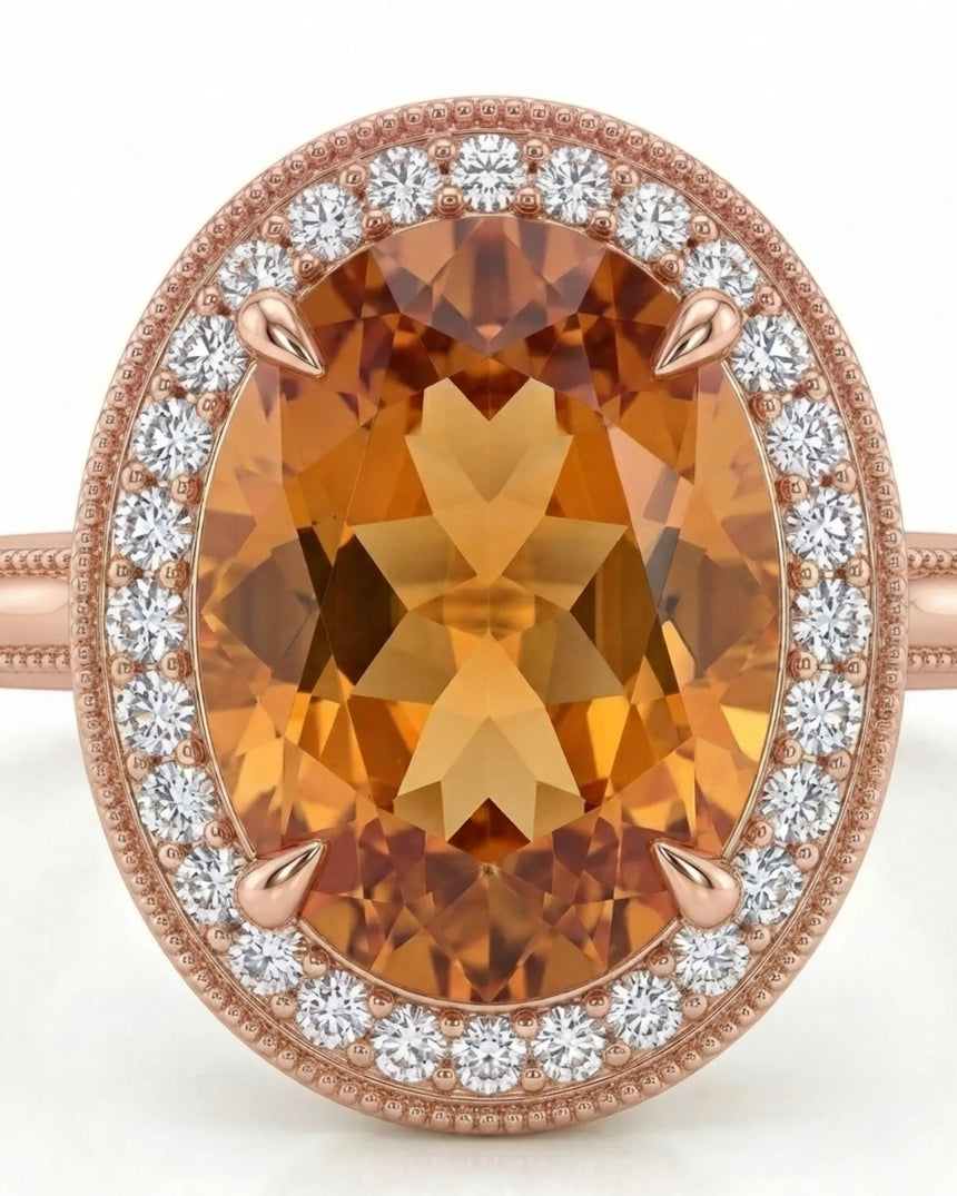 18K rose gold Imperial Topaz setting with romantic orange sapphire halo - SARATTI