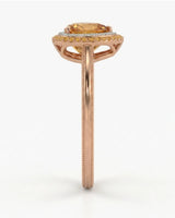18K rose gold Imperial Topaz setting with romantic orange sapphire halo | SARATTI