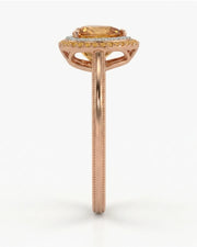 18K rose gold Imperial Topaz setting with romantic orange sapphire halo | SARATTI