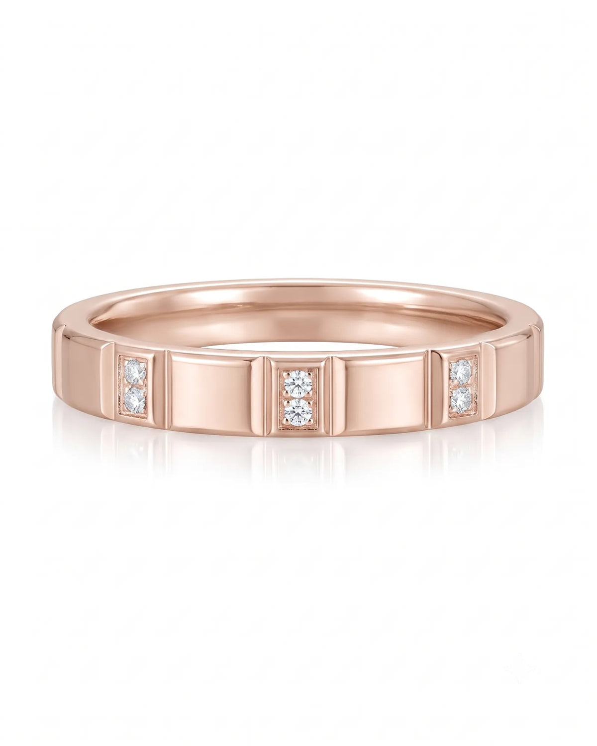 18K rose gold couple wedding bands featuring diamond detailing and a timeless matching ring design | SARATTI