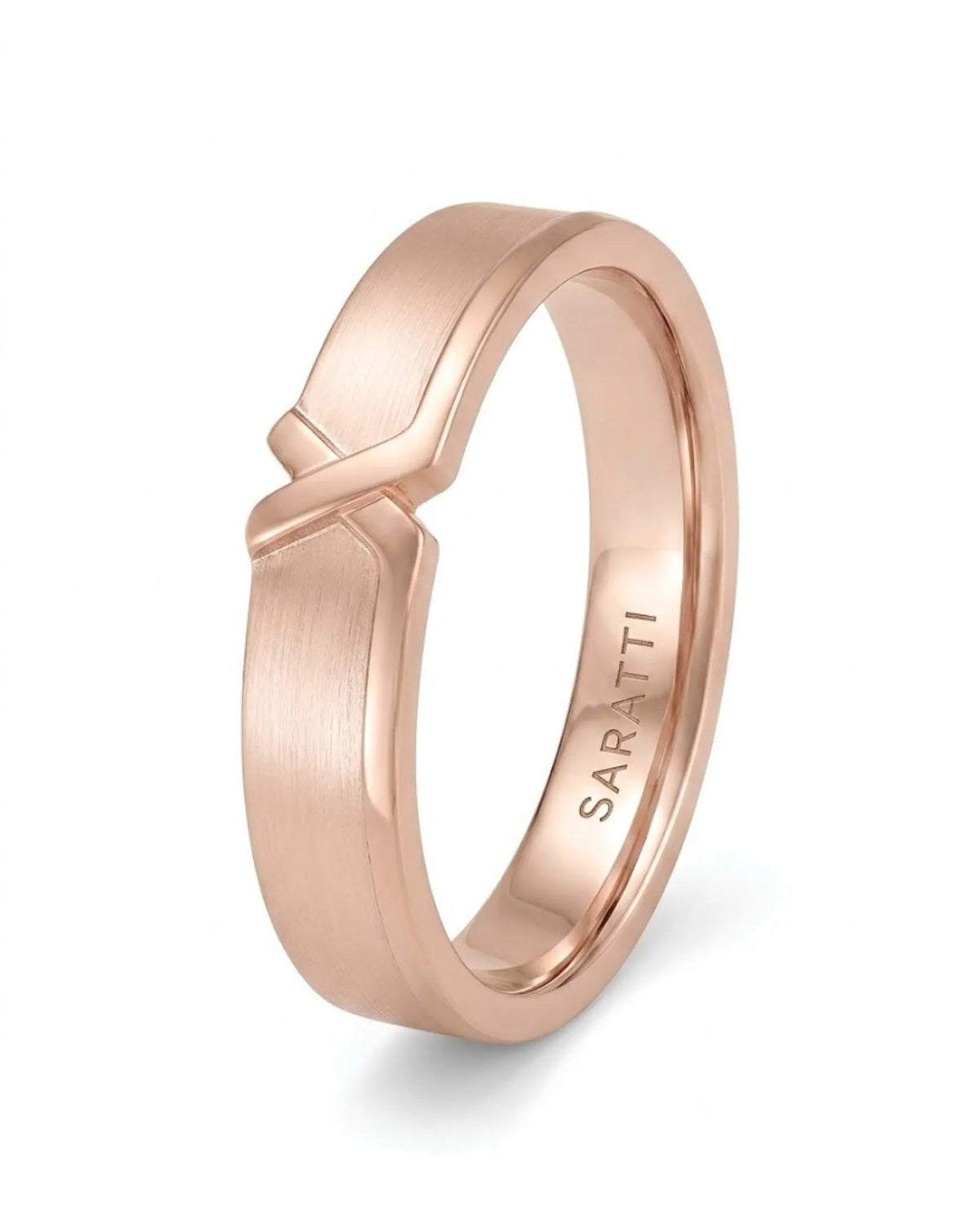 18K rose gold couple wedding rings featuring intertwined ribbon curves and refined craftsmanship | SARATTI