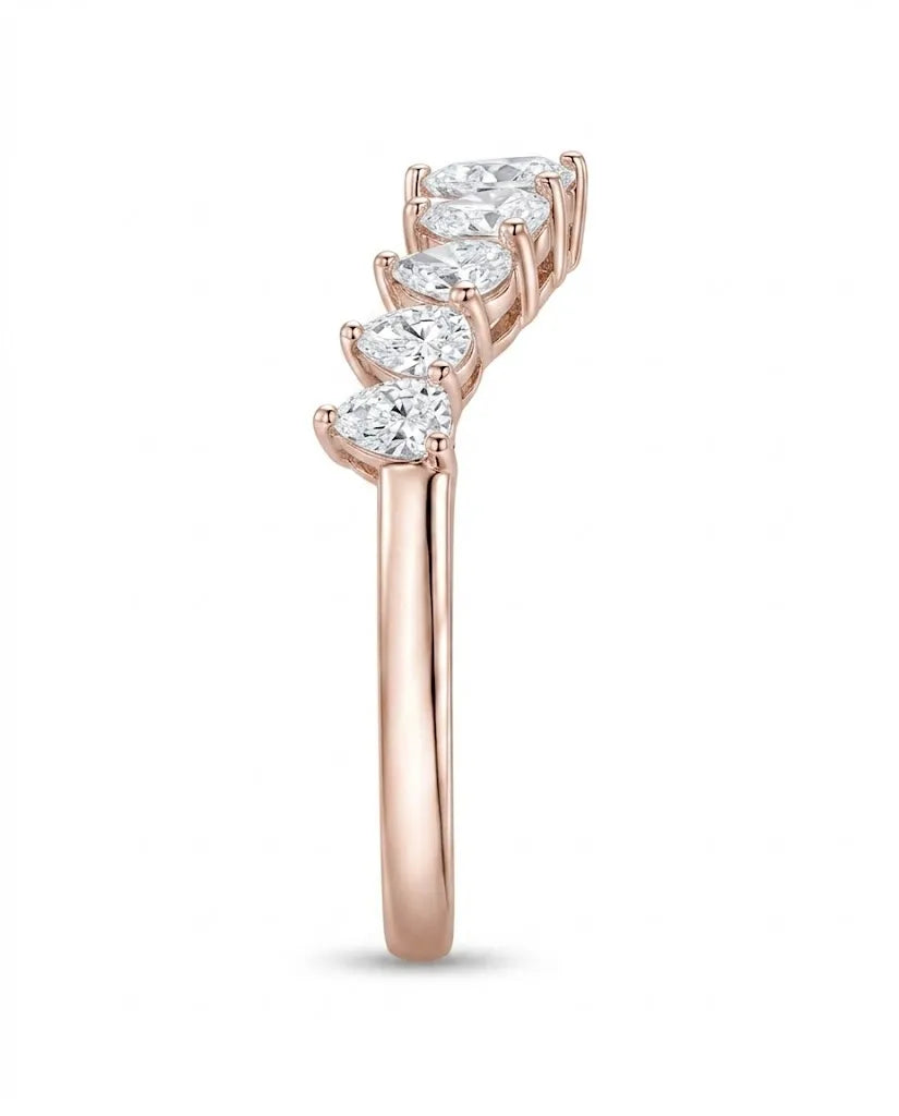18K rose gold curved diamond wedding band designed for engagement ring pairing, weddings and anniversaries | SARATTI