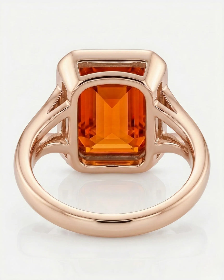 18K rose gold emerald cut Topaz bezel setting with open gallery | SARATTI