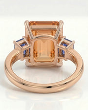 18K rose gold emerald cut Topaz setting with rectangular blue accents - SARATTI