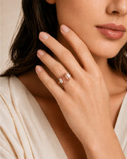 18K rose gold emerald cut Topaz setting with rectangular diamond accents | SARATTI