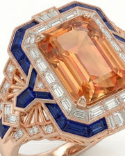 18K rose gold emerald cut Topaz setting with sapphire geometric frame - SARATTI