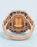 18K rose gold emerald cut Topaz setting with sapphire geometric frame | SARATTI