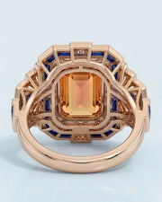 18K rose gold emerald cut Topaz setting with sapphire geometric frame | SARATTI
