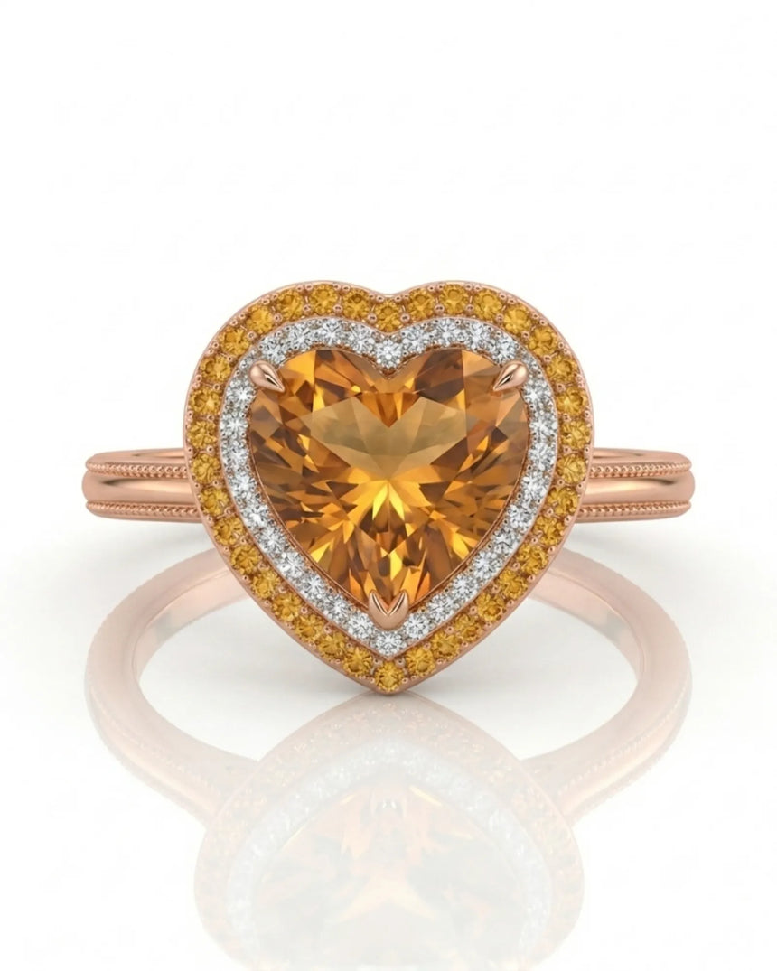 18K rose gold heart cut Topaz setting with diamond and sapphire frame - SARATTI