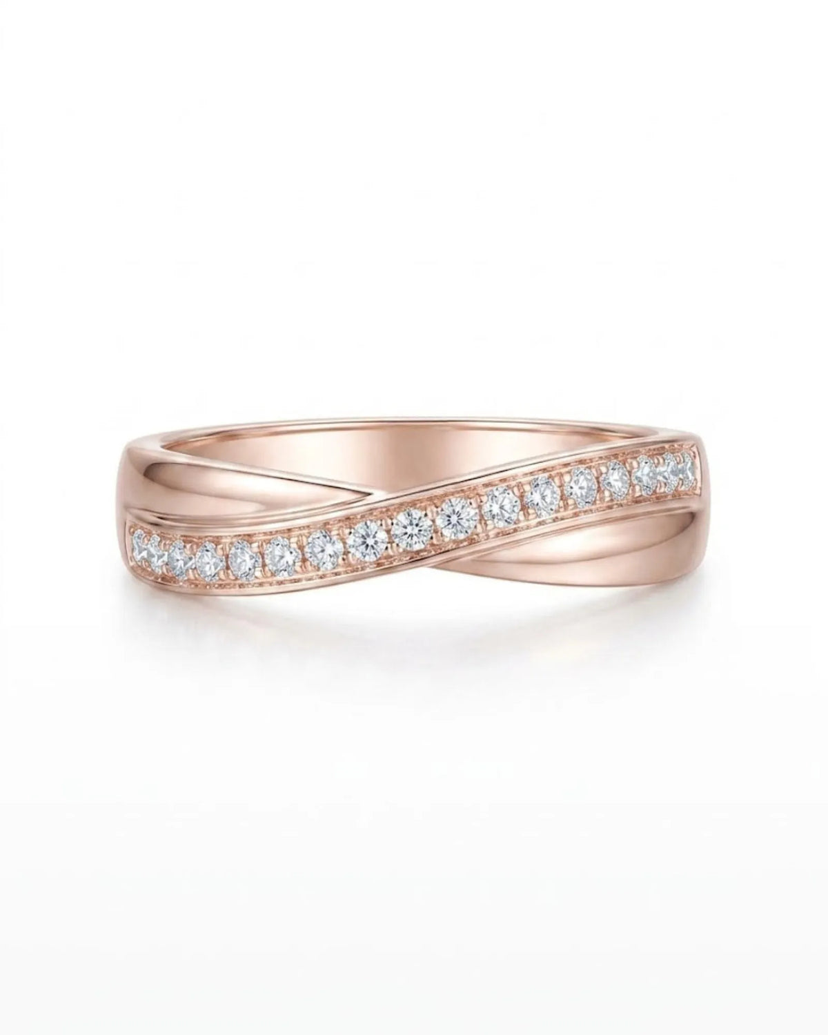 18K rose gold his and hers wedding rings featuring a classic diamond half eternity design | SARATTI