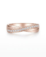 18K rose gold his and hers wedding rings featuring a classic diamond half eternity design | SARATTI