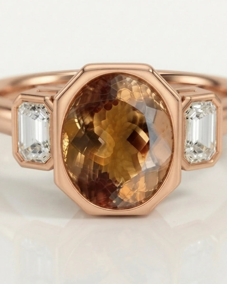 18K rose gold oval Topaz setting with open architectural gallery --- SARATTI