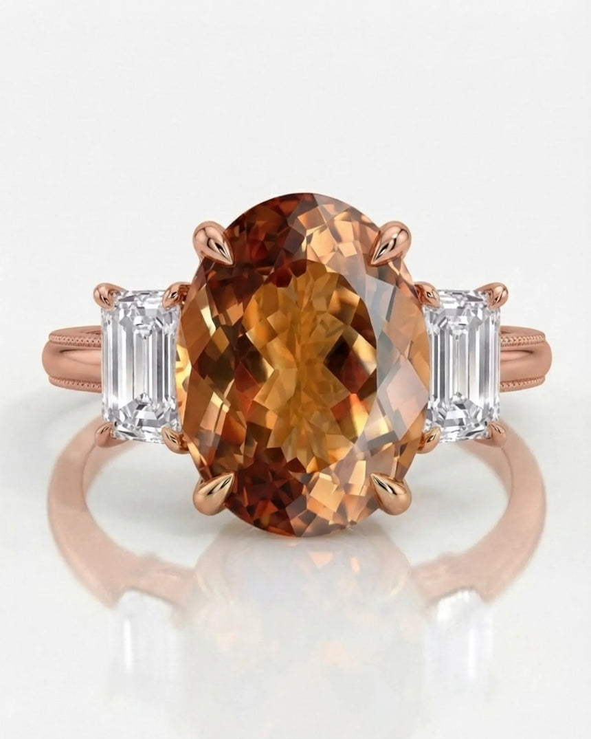 18K rose gold oval Topaz setting with open architectural gallery | SARATTI